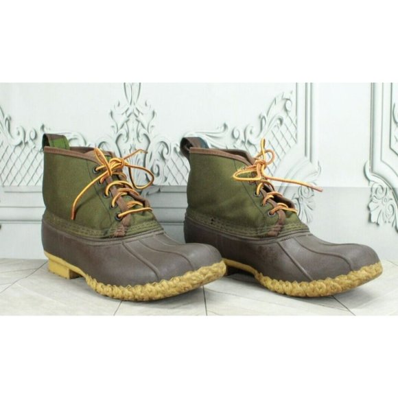 LL BEAN Green Canvas Lace Up Insulated Duck Boots Size 9 - Picture 3 of 9